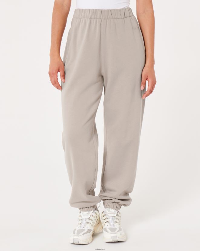 educación física Hollister joggers dad de polar con tiro ajustable Feel Good gris pardo 086N62563 mujer fondos