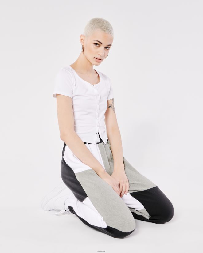 educación física Hollister joggers dad de tiro superalto de polar con patchwork gris 086N62720 mujer fondos