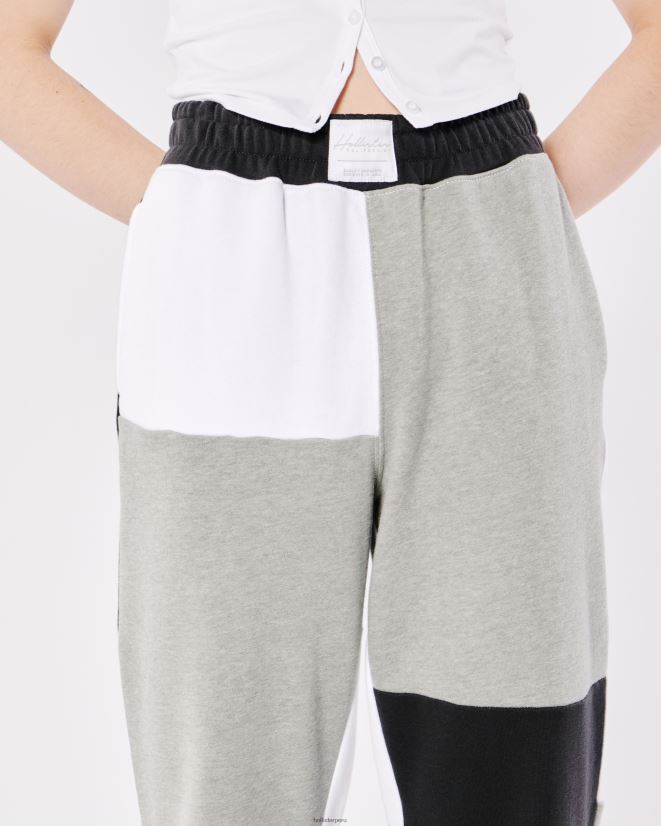 educación física Hollister joggers dad de tiro superalto de polar con patchwork gris 086N62720 mujer fondos