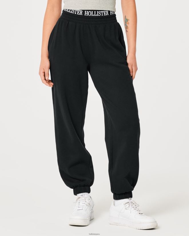 educación física Hollister joggers de tiro superalto con logo en la cintura negro 086N62626 mujer fondos