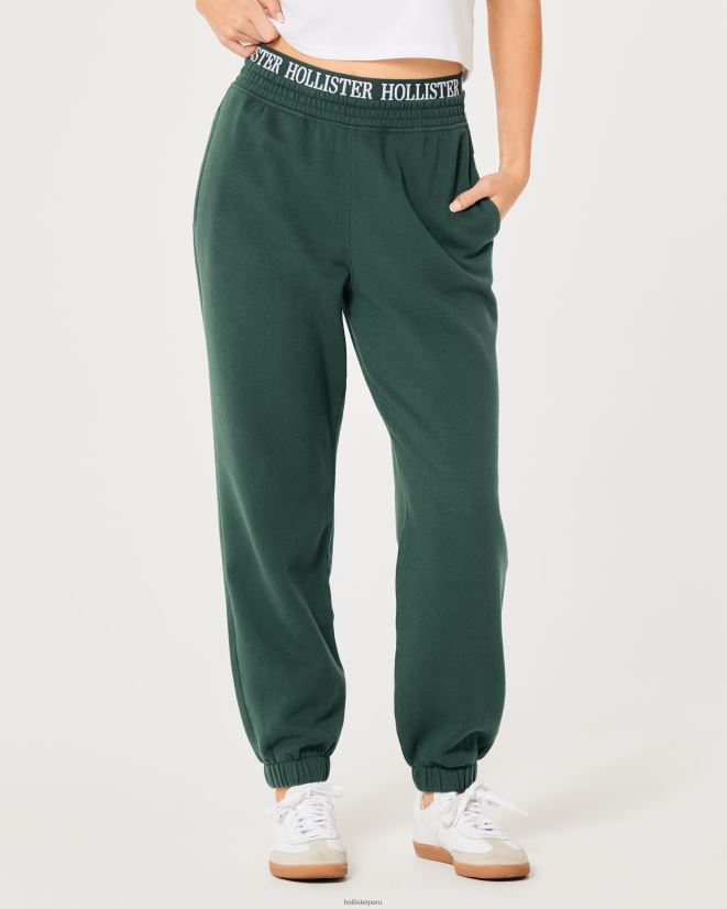 educación física Hollister joggers de tiro superalto con logo en la cintura verde oscuro 086N62690 mujer fondos