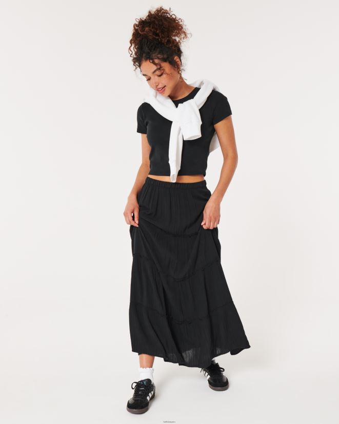 educación física Hollister falda larga escalonada de tiro superalto negro 086N62744 mujer fondos