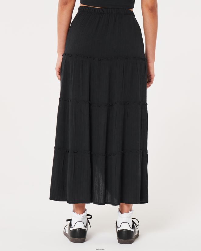 educación física Hollister falda larga escalonada de tiro superalto negro 086N62744 mujer fondos