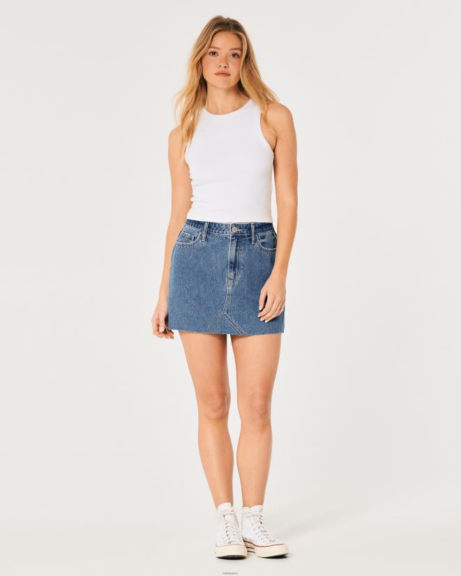 educación física Hollister minifalda vaquera de tiro superalto con lavado oscuro lavado medio 086N62593 mujer fondos