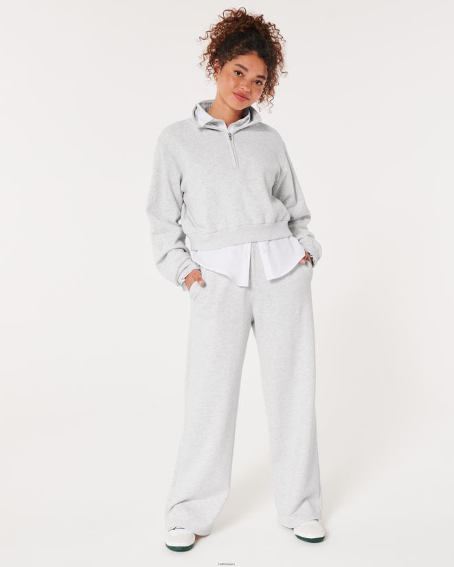 educación física Hollister Feel Good pantalones anchos de felpa con tiro superalto gris jaspeado claro 086N62491 mujer fondos
