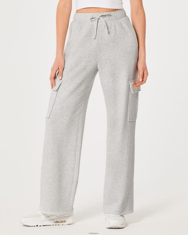 educación física Hollister pantalones de chándal cargo de pernera ancha Gilly Hicks Active gris jaspeado claro 086N62655 mujer fondos