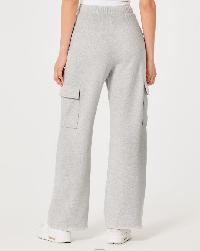 educación física Hollister pantalones de chándal cargo de pernera ancha Gilly Hicks Active gris jaspeado claro 086N62655 mujer fondos