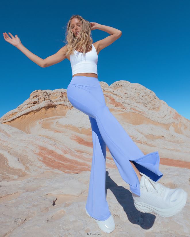 educación física Hollister pantalones acampanados de tiro alto con dobladillo dividido gilly hicks active recharge azul 086N62747 mujer fondos
