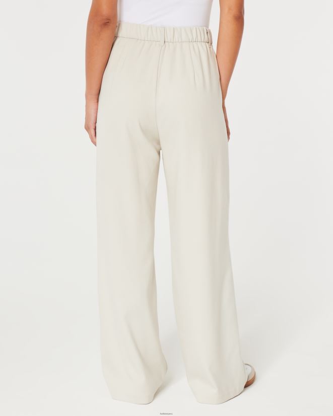 educación física Hollister pantalones anchos plisados ​​de tiro superalto crema 086N62502 mujer fondos
