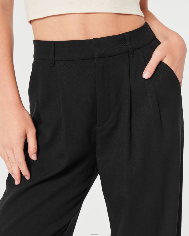 educación física Hollister pantalones anchos plisados ​​de tiro superalto negro 086N62467 mujer fondos