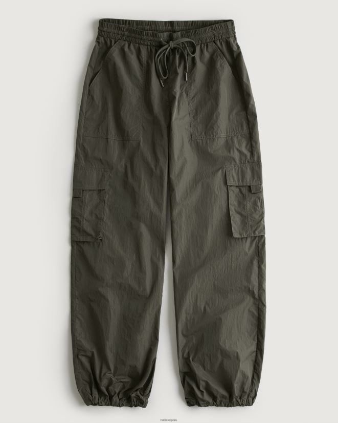 educación física Hollister pantalones cargo de nailon de tiro alto para turista social verde oliva 086N62707 mujer fondos