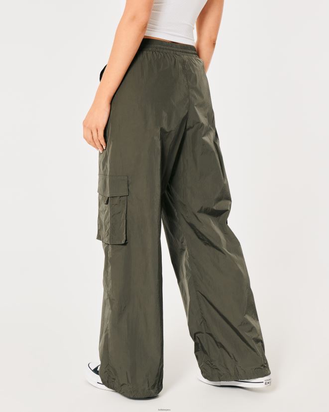 educación física Hollister pantalones cargo de nailon de tiro alto para turista social verde oliva 086N62707 mujer fondos