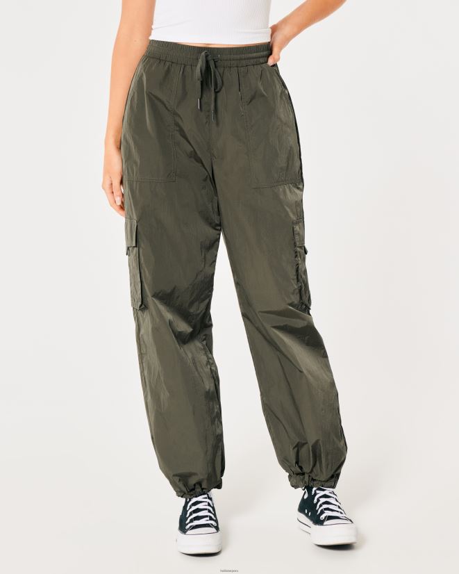 educación física Hollister pantalones cargo de nailon de tiro alto para turista social verde oliva 086N62707 mujer fondos