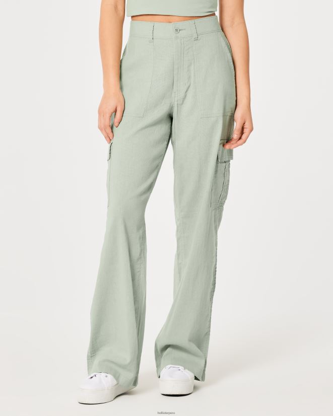 educación física Hollister pantalones cargo drapeados de tiro superalto verde salvia 086N62479 mujer fondos