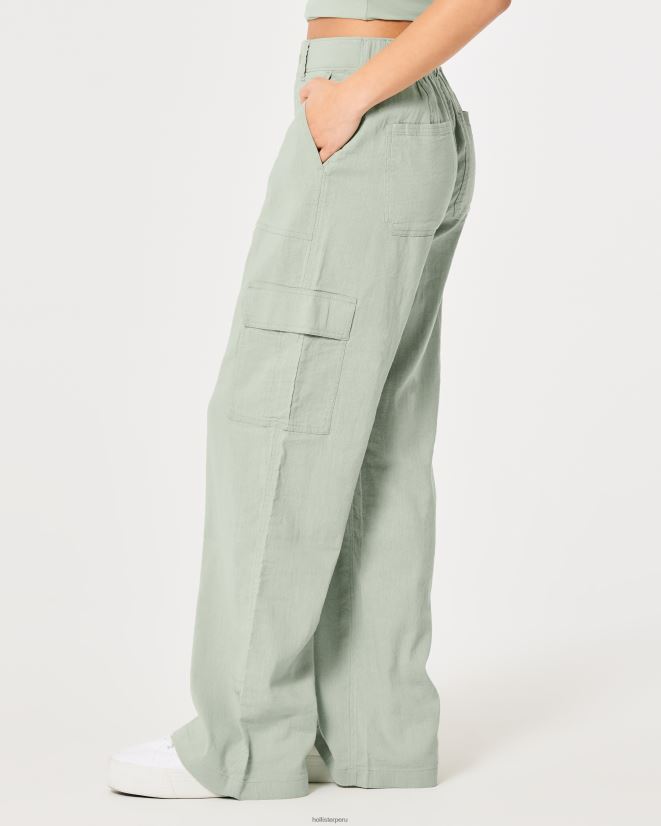 educación física Hollister pantalones cargo drapeados de tiro superalto verde salvia 086N62479 mujer fondos