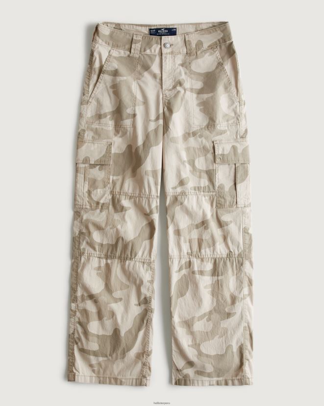 educación física Hollister pantalones cargo holgados de popelina de tiro alto camuflaje crema 086N62581 mujer fondos