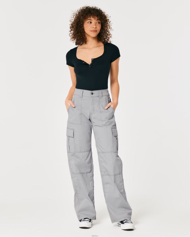 educación física Hollister pantalones cargo holgados de popelina de tiro alto gris 086N62569 mujer fondos