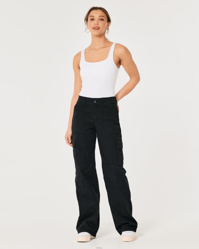 educación física Hollister pantalones cargo holgados de popelina de tiro alto negro 086N62489 mujer fondos
