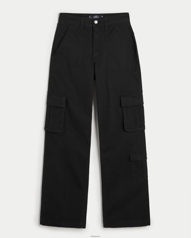 educación física Hollister pantalones cargo holgados de tiro superalto con 3 bolsillos negro 086N62472 mujer fondos