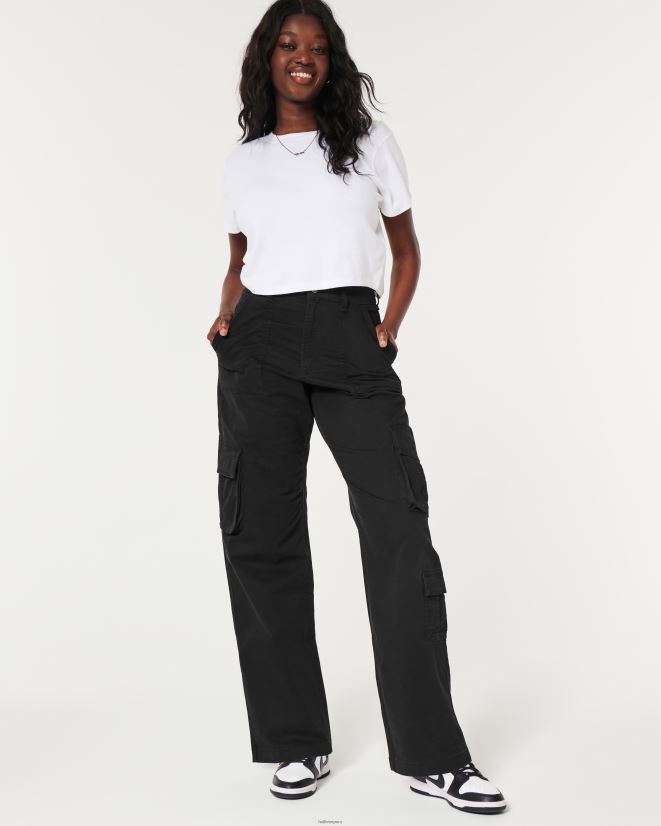 educación física Hollister pantalones cargo holgados de tiro superalto con 3 bolsillos negro 086N62472 mujer fondos