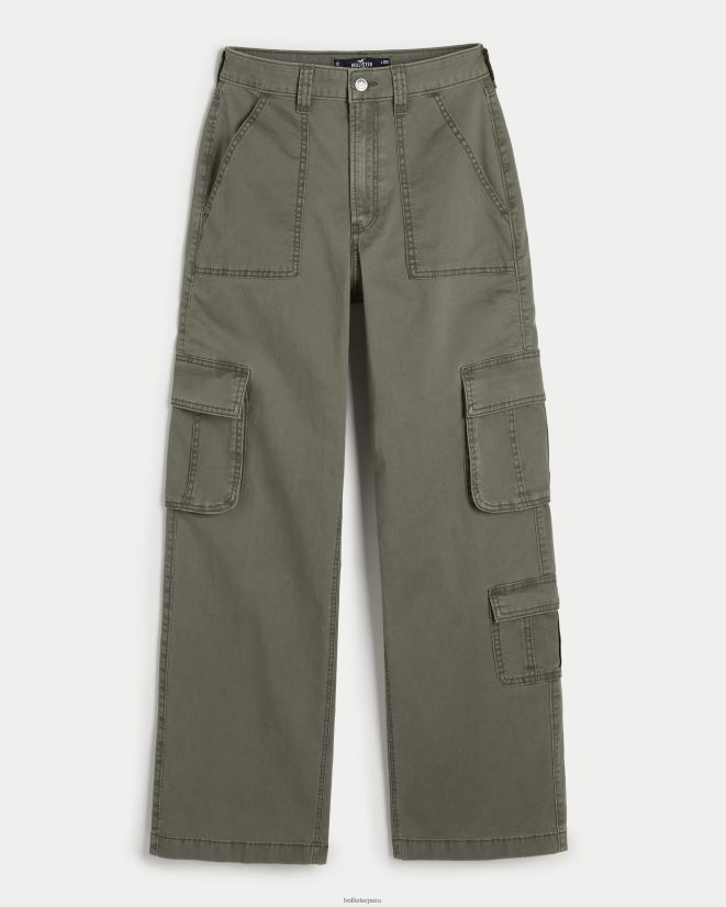 educación física Hollister pantalones cargo holgados de tiro superalto con 3 bolsillos verde oliva 086N62511 mujer fondos