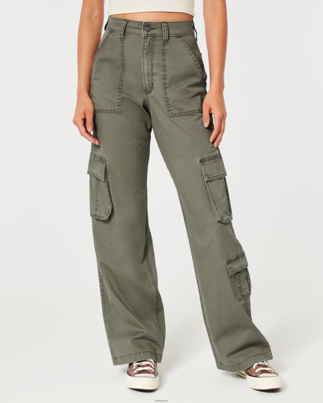 educación física Hollister pantalones cargo holgados de tiro superalto con 3 bolsillos verde oliva 086N62511 mujer fondos