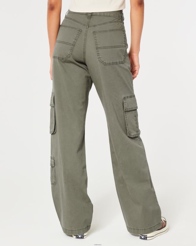 educación física Hollister pantalones cargo holgados de tiro superalto con 3 bolsillos verde oliva 086N62511 mujer fondos