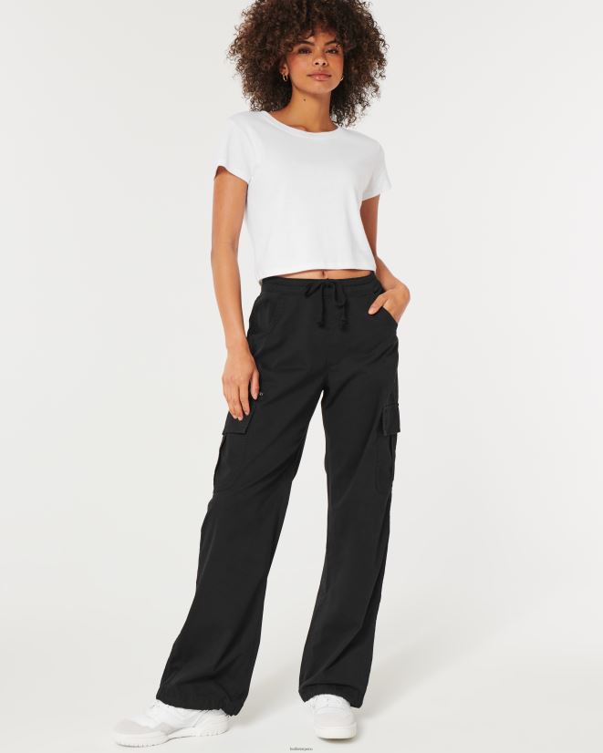 educación física Hollister pantalones cargo tipo paracaídas con tiro ajustable negro 086N62503 mujer fondos