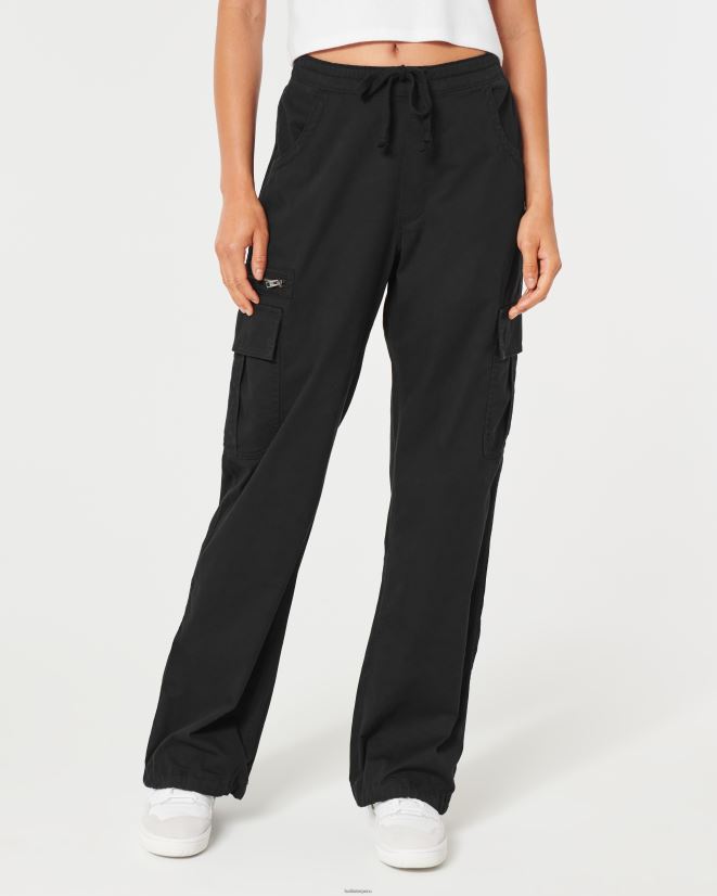 educación física Hollister pantalones cargo tipo paracaídas con tiro ajustable negro 086N62503 mujer fondos
