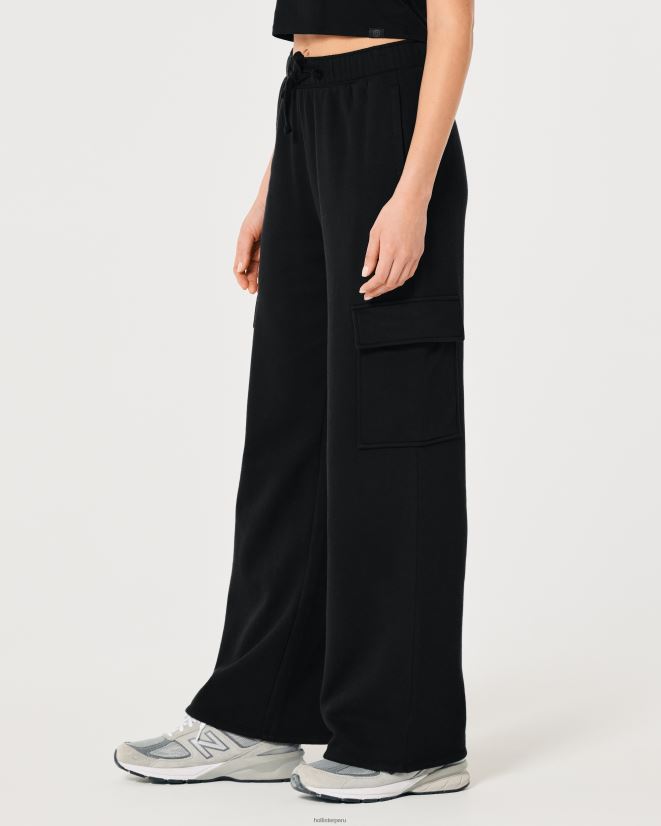 educación física Hollister pantalones de chándal cargo de pernera ancha Gilly Hicks Active negro 086N62619 mujer fondos