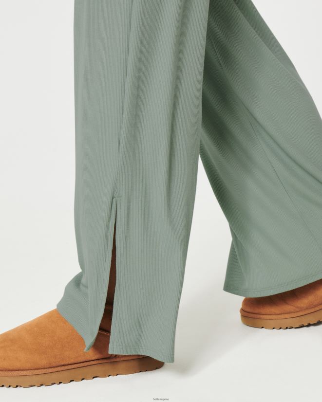 educación física Hollister pantalones de dormir de pernera ancha de canalé gilly hicks verde claro 086N62709 mujer fondos