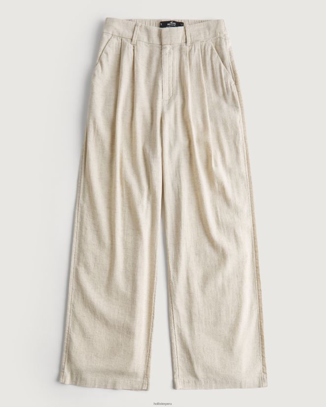 educación física Hollister pantalones de mezcla de lino de pernera ancha y tiro superalto beige 086N62743 mujer fondos