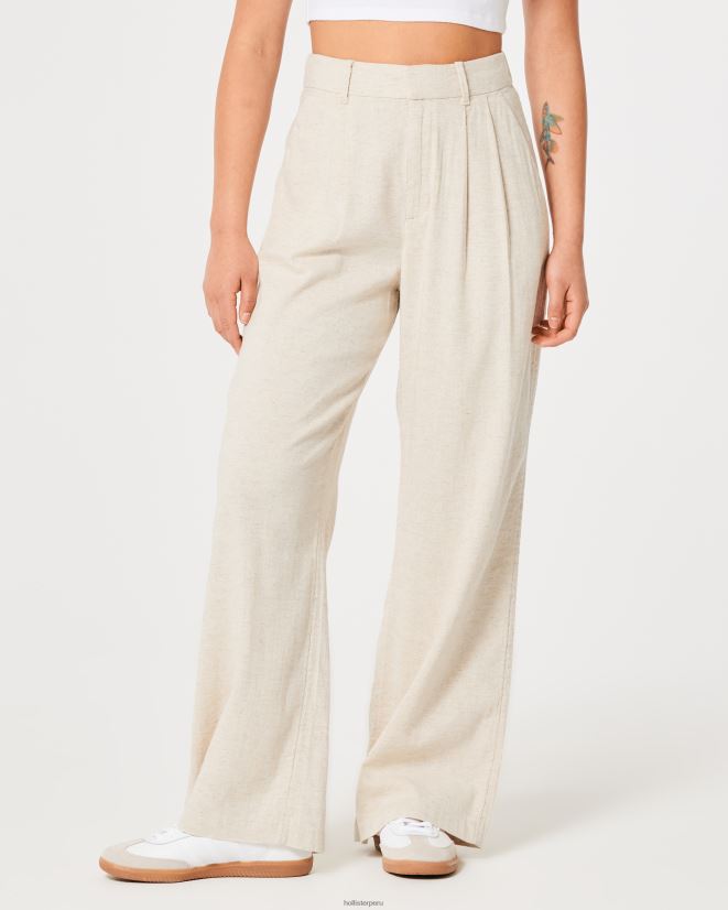 educación física Hollister pantalones de mezcla de lino de pernera ancha y tiro superalto beige 086N62743 mujer fondos
