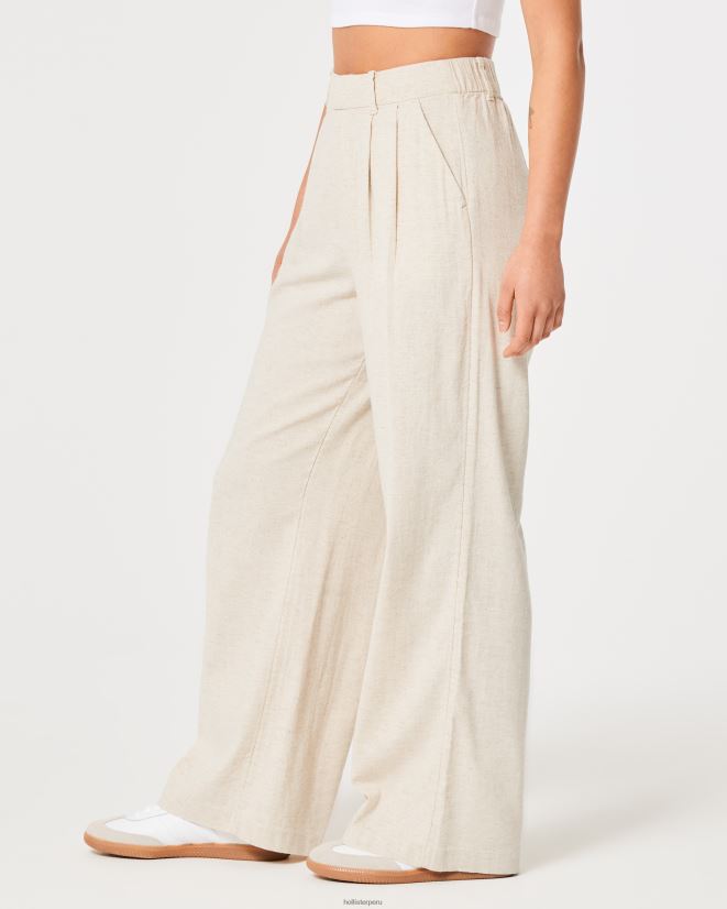 educación física Hollister pantalones de mezcla de lino de pernera ancha y tiro superalto beige 086N62743 mujer fondos