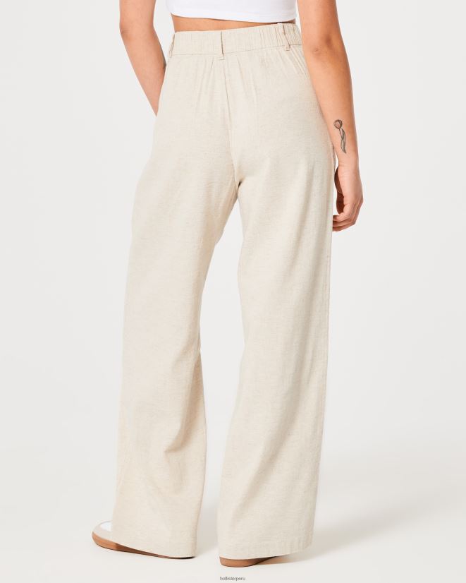 educación física Hollister pantalones de mezcla de lino de pernera ancha y tiro superalto beige 086N62743 mujer fondos
