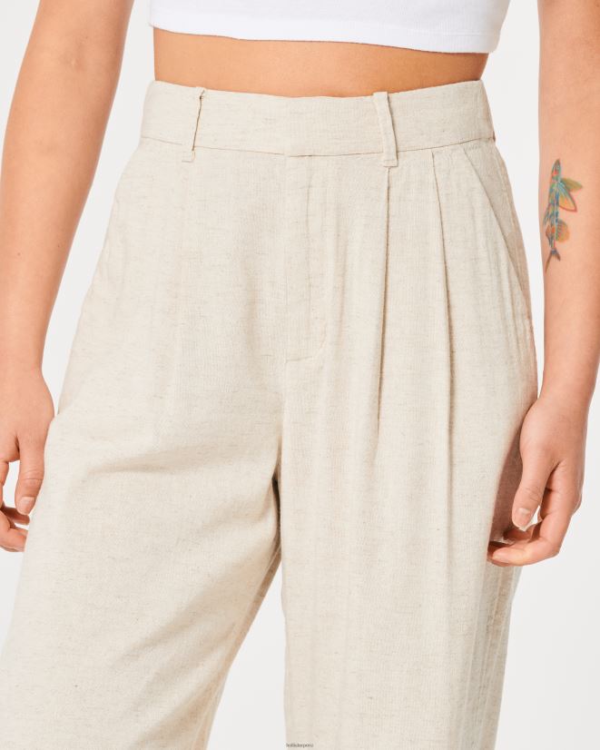 educación física Hollister pantalones de mezcla de lino de pernera ancha y tiro superalto beige 086N62743 mujer fondos