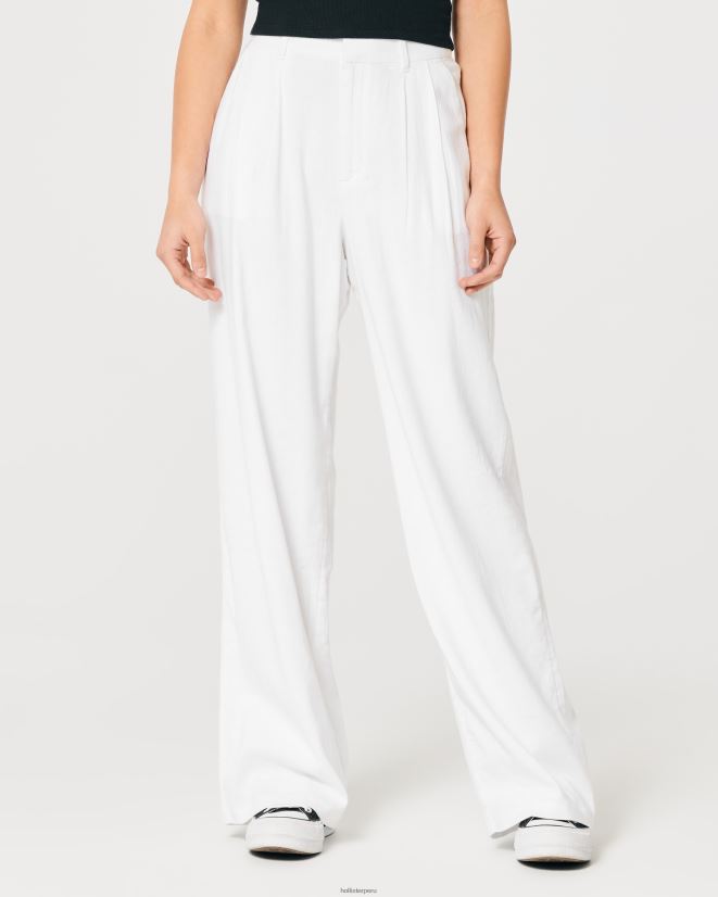 educación física Hollister pantalones de mezcla de lino de pernera ancha y tiro superalto blanco 086N62490 mujer fondos