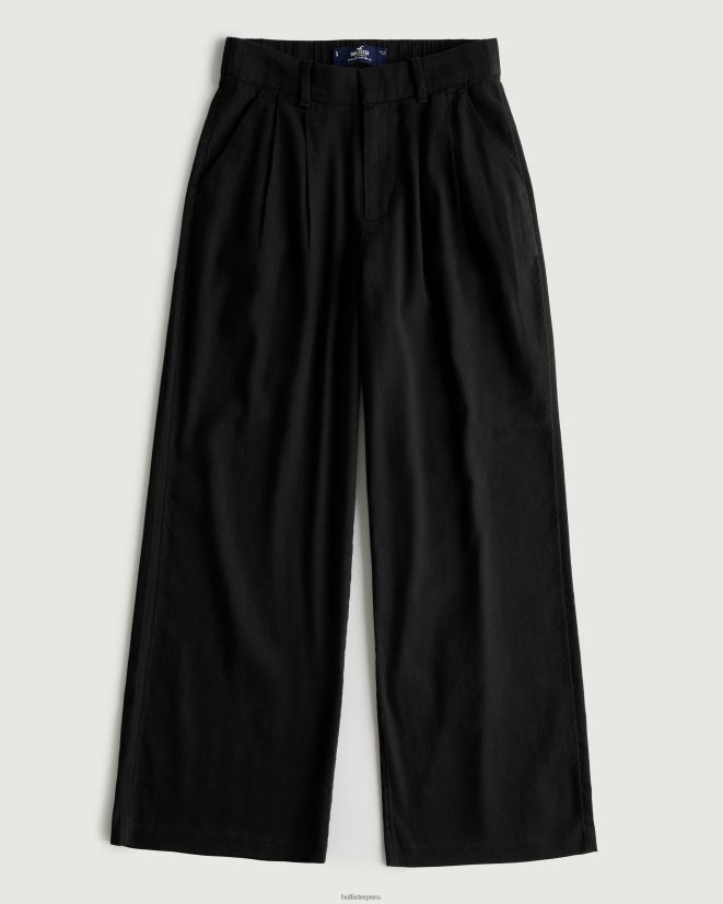 educación física Hollister pantalones de mezcla de lino de pernera ancha y tiro superalto negro 086N62734 mujer fondos