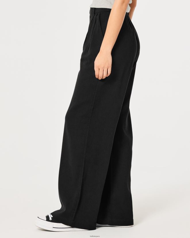 educación física Hollister pantalones de mezcla de lino de pernera ancha y tiro superalto negro 086N62734 mujer fondos