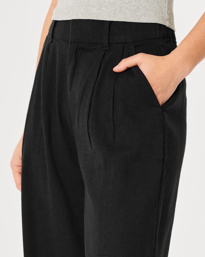 educación física Hollister pantalones de mezcla de lino de pernera ancha y tiro superalto negro 086N62734 mujer fondos