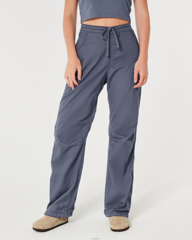 educación física Hollister pantalones de paracaídas de tiro ajustable azul 086N62615 mujer fondos