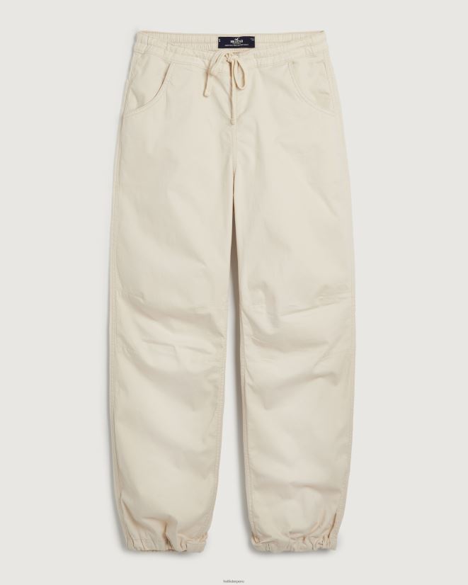 educación física Hollister pantalones de paracaídas de tiro ajustable crema 086N62676 mujer fondos
