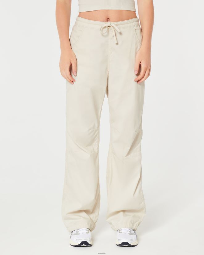 educación física Hollister pantalones de paracaídas de tiro ajustable crema 086N62676 mujer fondos