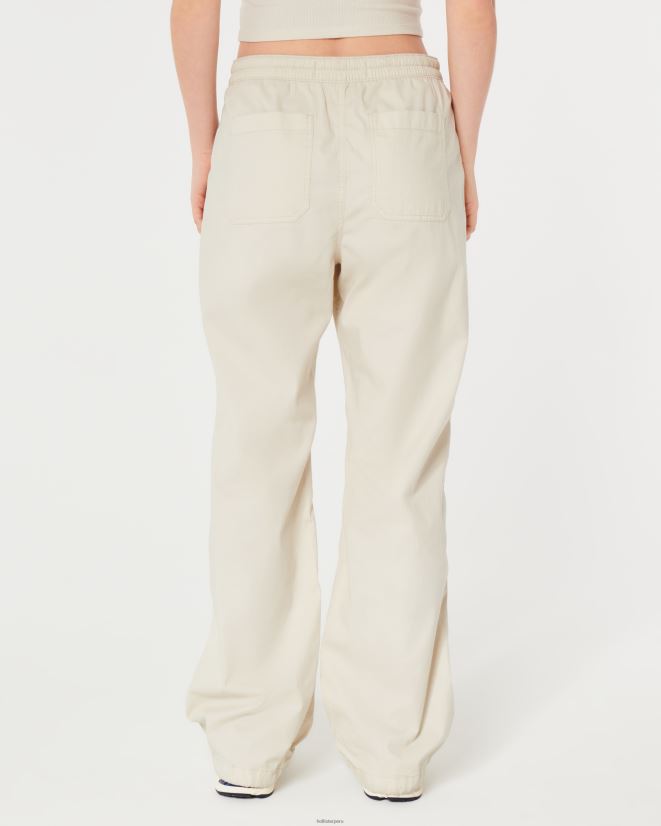 educación física Hollister pantalones de paracaídas de tiro ajustable crema 086N62676 mujer fondos