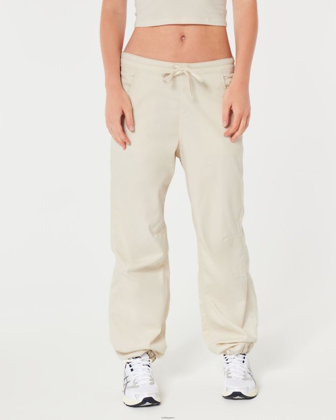 educación física Hollister pantalones de paracaídas de tiro ajustable crema 086N62676 mujer fondos