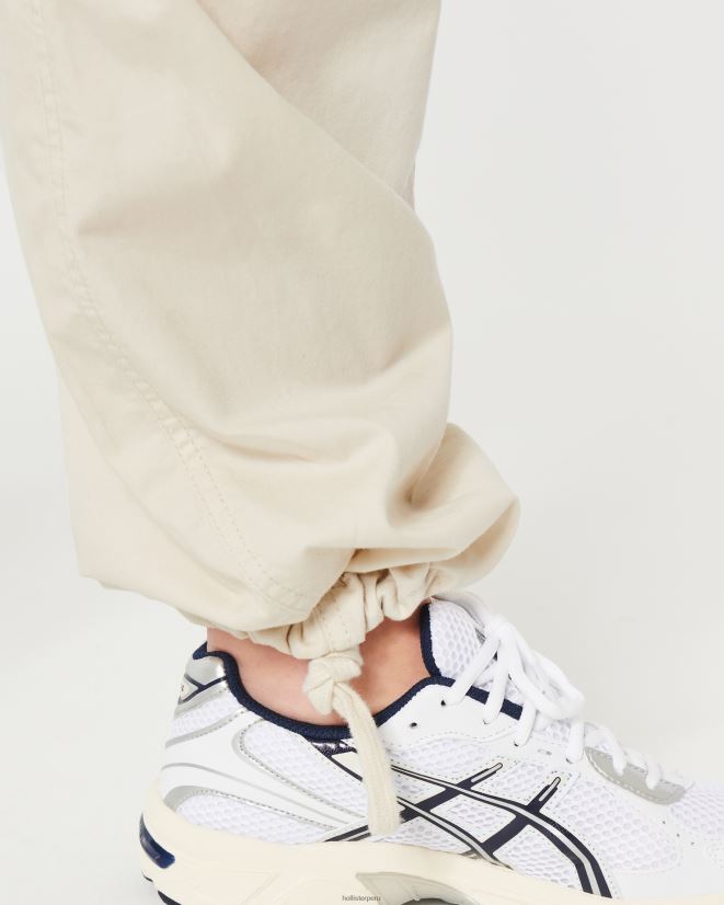 educación física Hollister pantalones de paracaídas de tiro ajustable crema 086N62676 mujer fondos