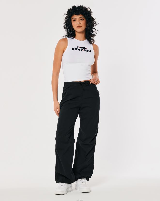 educación física Hollister pantalones de paracaídas holgados con tiro ajustable negro 086N62552 mujer fondos