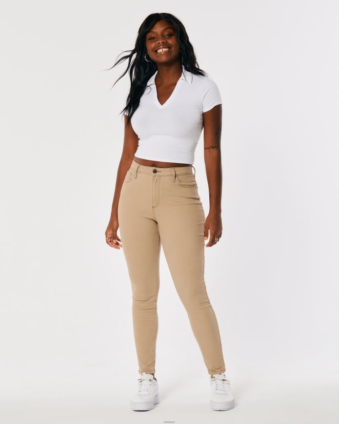 educación física Hollister pantalones superpitillo caqui de tiro alto con curvas marrón claro 086N62524 mujer fondos