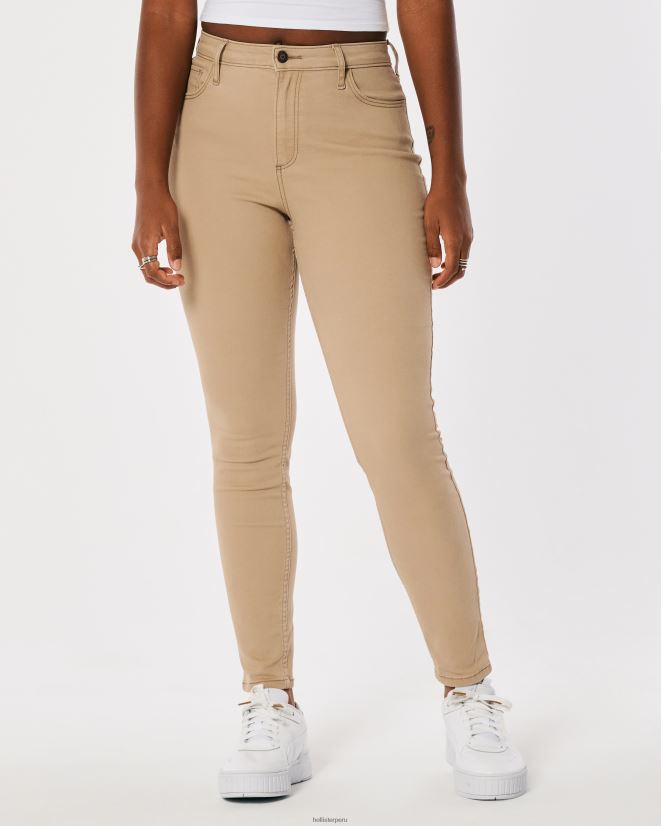 educación física Hollister pantalones superpitillo caqui de tiro alto con curvas marrón claro 086N62524 mujer fondos