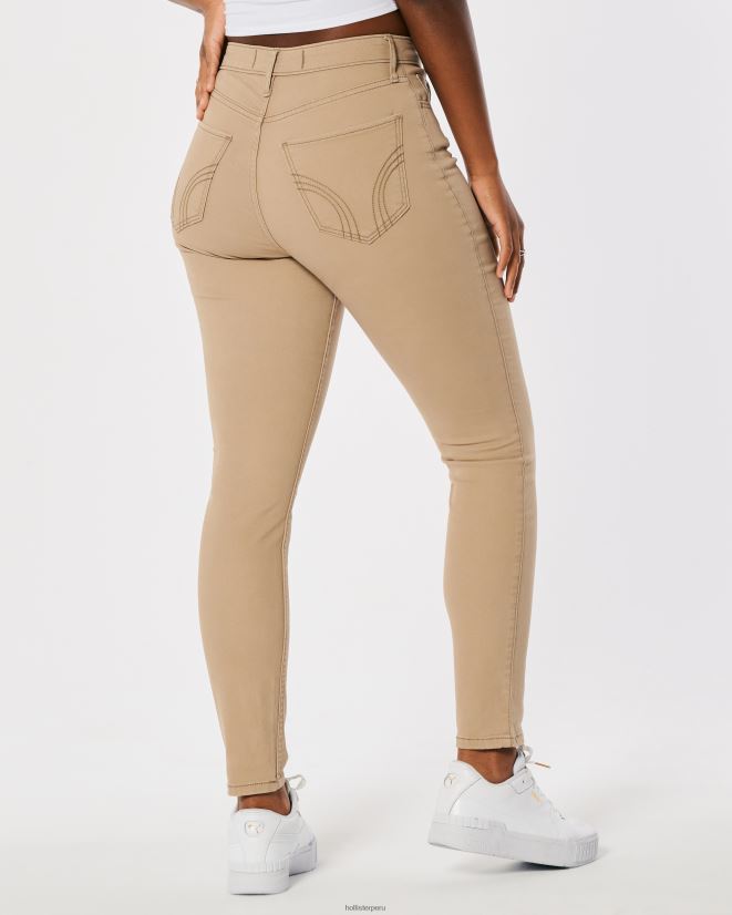 educación física Hollister pantalones superpitillo caqui de tiro alto con curvas marrón claro 086N62524 mujer fondos